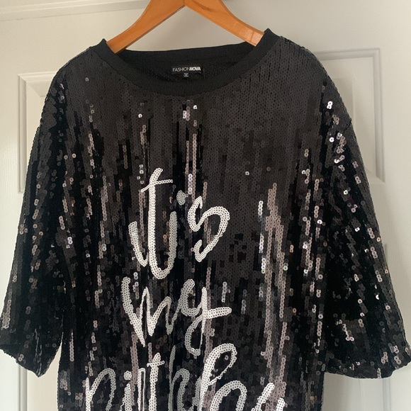 Fashion Nova Embellished It’s My Birthday Sequin Shirt Dres - Picture 10 of 16